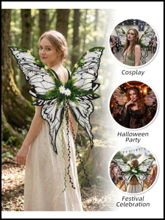 Fairy Wings Adult Women Butterfly Wings with Flower Vine Tassel Organza